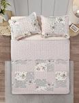Bright Rose and Sage Quilt Set, 3-Piece