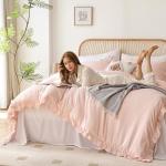 Pink Ruffled Queen Comforter Set with Pillowcases