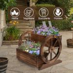 Wooden Wagon Planter Box with Wheels for Garden