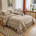 Taupe Boho Queen Comforter Set with Ruffles
