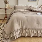 Taupe Boho Queen Comforter Set with Ruffles