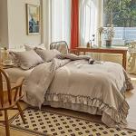 Taupe Boho Queen Comforter Set with Ruffles