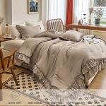 Taupe Boho Queen Comforter Set with Ruffles