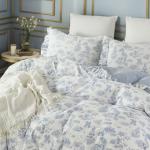 Vintage Blue Floral Queen Duvet Cover Set