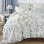 Vintage Blue Floral Queen Duvet Cover Set