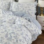Vintage Blue Floral Queen Duvet Cover Set