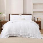 Andency Vintage White Ruffle Comforter Set, 3pcs