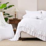 Andency Vintage White Ruffle Comforter Set, 3pcs
