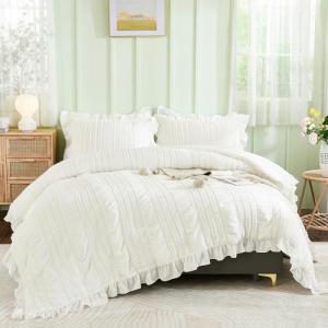 White Queen Comforter Set with Boho Ruffles