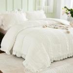 White Queen Comforter Set with Boho Ruffles