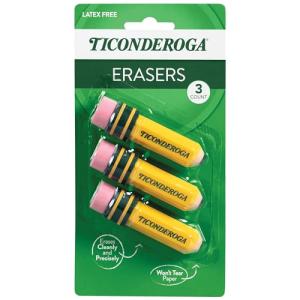 TICONDEROGA Yellow Pencil-Shaped Erasers, 3-Pack