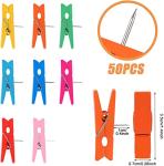 50 Colorful Push Pins with Wooden Clips