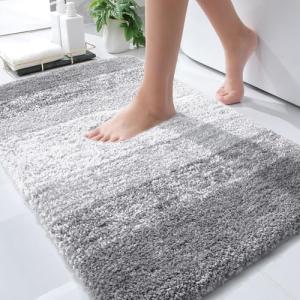Soft Microfiber Bath Rug Mat, Non-Slip Light Grey