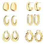 14K Gold Chunky Hoop Earrings Set for Women