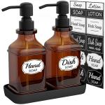 Amber Glass Soap Dispenser Set with Tray
