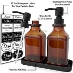 Amber Glass Soap Dispenser Set with Tray