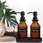 Amber Glass Soap Dispenser Set with Tray