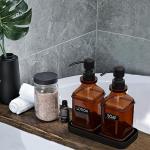 Amber Glass Soap Dispenser Set with Tray