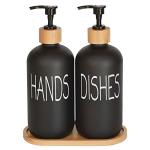 Bamboo Tray Glass Soap Dispenser Set