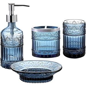 Elegant Blue Glass Bathroom Accessories Set