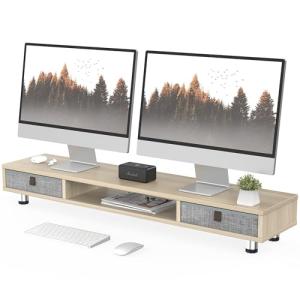 Dual Monitor Stand with Drawers and Adjustable Height