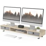 Dual Monitor Stand with Drawers and Adjustable Height