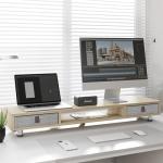 Dual Monitor Stand with Drawers and Adjustable Height