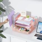 Rose Gold Desk Organizer with File Holder & Drawer
