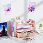 Rose Gold Desk Organizer with File Holder & Drawer