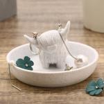 Highland Cow Ring Holder with Circular Dish