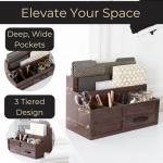 Brown Wood Mail Organizer with Drawer and Pen Holder
