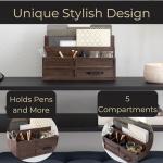 Brown Wood Mail Organizer with Drawer and Pen Holder