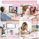Pink Desk Organizer with Pen Holder and Supplies