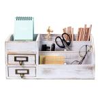 Rustic Wooden Desk Organizer with Drawers