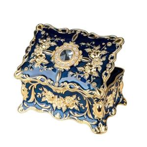 Vintage Two-Tier Rectangle Jewelry Box - Blue