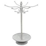 Vintage White Jewelry Organizer with Hooks and Tray