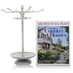 Vintage White Jewelry Organizer with Hooks and Tray