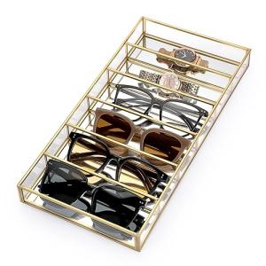 Vintage Gold Sunglass Organizer Tray with 6 Slots