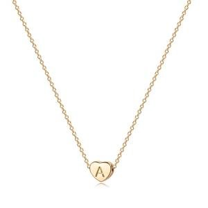Tiny Gold Heart Necklace with Initial - Dainty Design