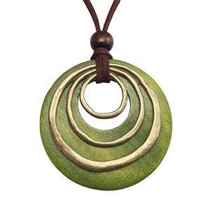 Joymiao Boho Leather Necklace with Wooden Pendant
