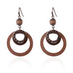 Boho Wooden Dangle Earrings with Copper Details