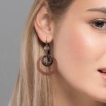 Boho Wooden Dangle Earrings with Copper Details