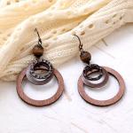 Boho Wooden Dangle Earrings with Copper Details