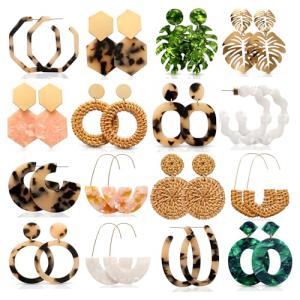Trendy 16 Pairs Acrylic Rattan Earrings Set