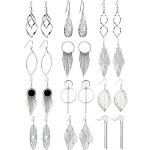 12 Pairs Silver Dangle Earrings - Boho Style Set