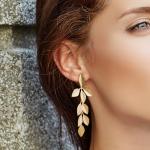 Gold Leaf Dangle Earrings with Floral Design
