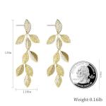 Gold Leaf Dangle Earrings with Floral Design