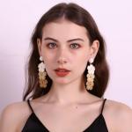 Beige Ombre Raffia Flower Drop Earrings