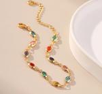 18K Gold Plated Boho Anklet with Multicolor Crystals