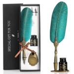 VANGOAL Vintage Green Feather Pen and Ink Set